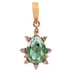 IGI Certified Natural Diamond 1.50Ctw Emerald Pendant Hallmark 18K Gold Pendant