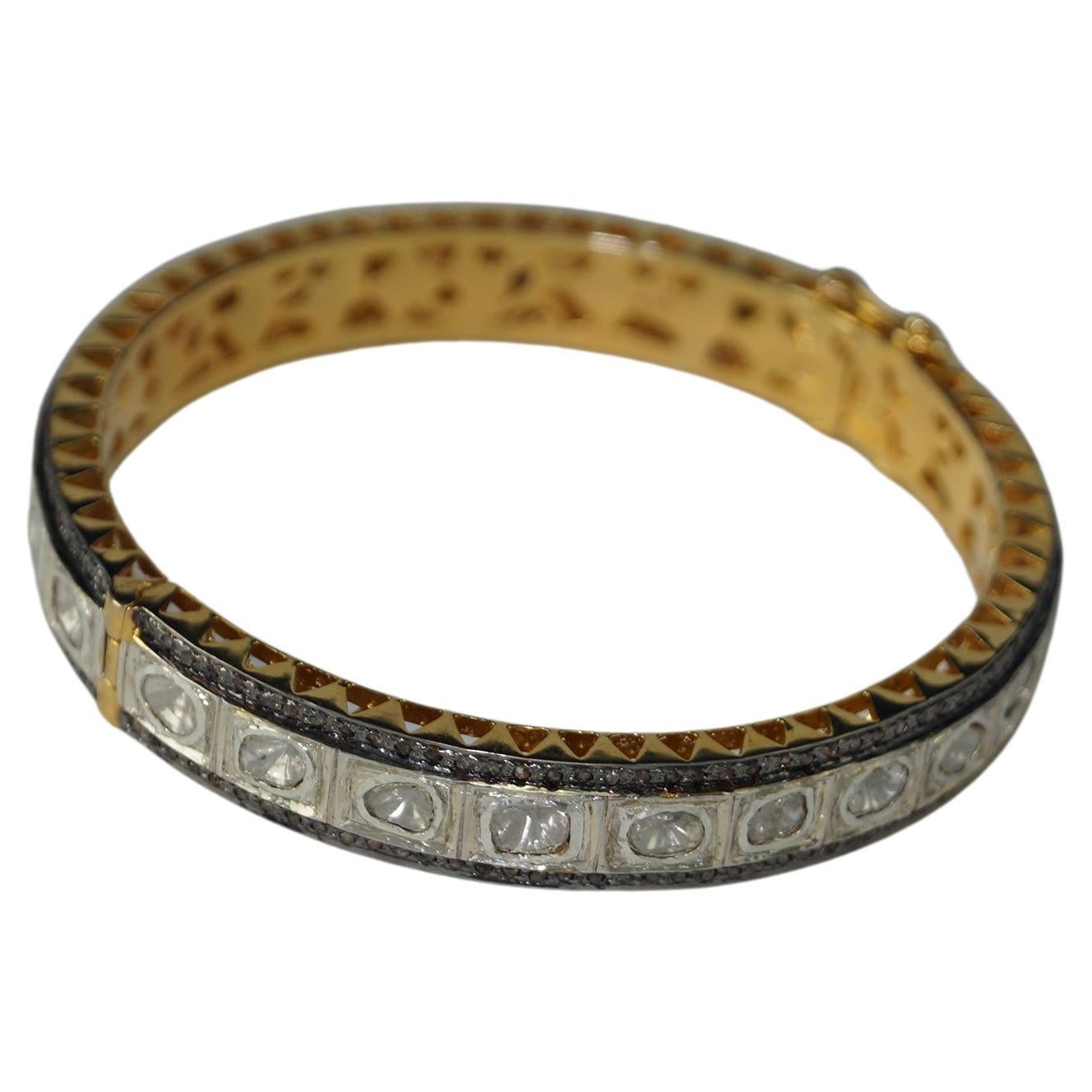 Bracelet en argent sterling et plaqué or jaune avec diamants naturels certifiés IGI en vente