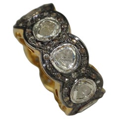 Stile retrò Anello per l'eternità in argento sterling con diamante naturale non tagliato a forma di rosa
