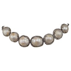 Luxueux collier en argent sterling orné de perles baroques naturelles et de diamants pavés