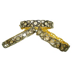 Three Vintage look Natural uncut rose cut Diamond sterling silver gold bracelets