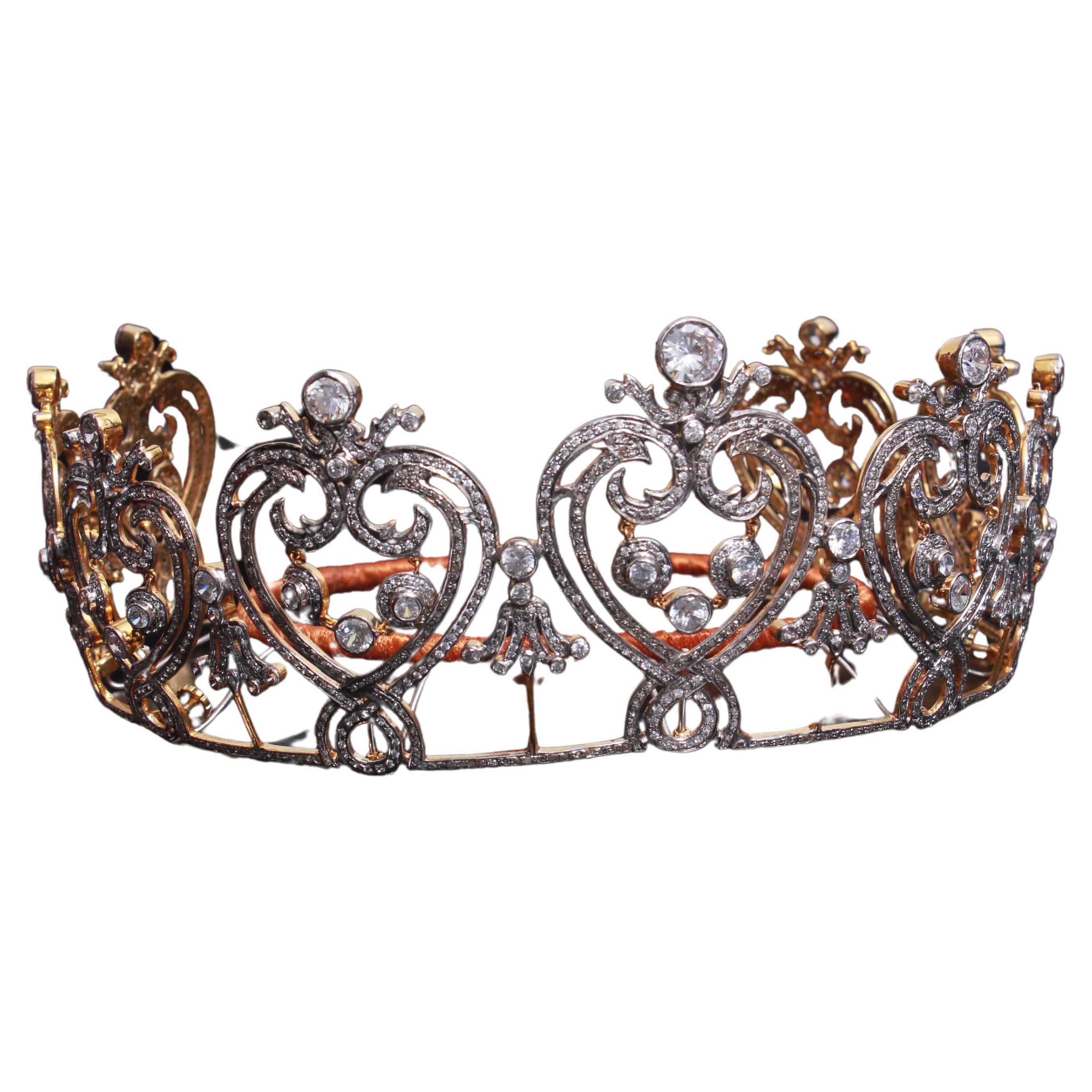 Royal Natural pave diamonds topaz sterling silver tiara head accessory band For Sale