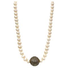 Off-White Süßwasserperle mit Diamanten im Rosenschliff Sterling Silber Halskette