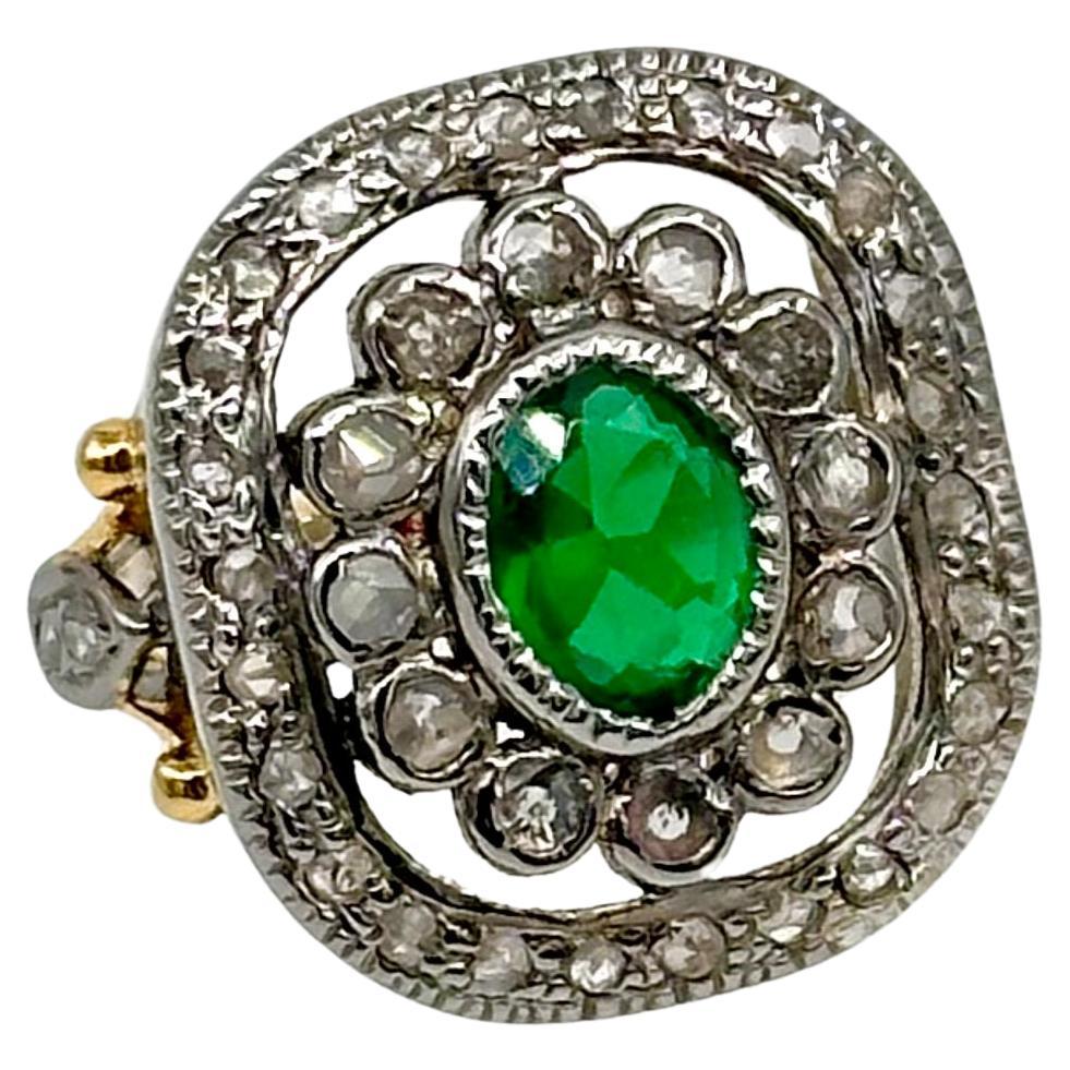 Natural rose cut diamonds sterling silver tourmaline dual tone ring