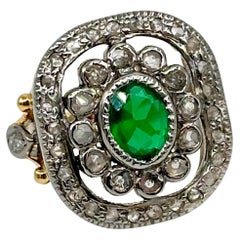 Natürliche Rose geschliffene Diamanten Sterling Silber Turmalin Dual Ton Ring