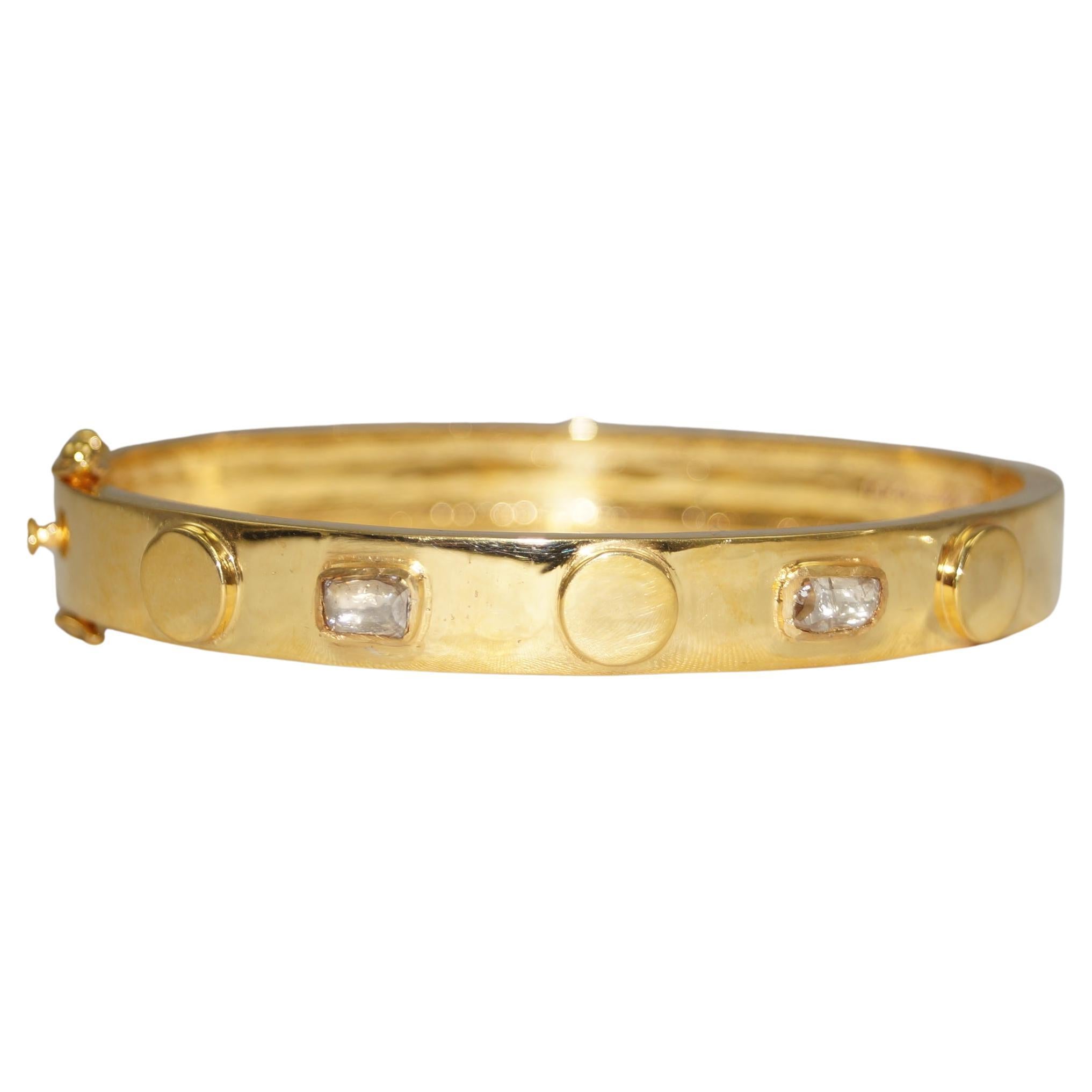 18K Gold Hinged Bracelet disc and real Uncut Diamonds