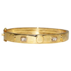 18K Gold Scharnier Armband Scheibe und echte ungeschliffene Diamanten