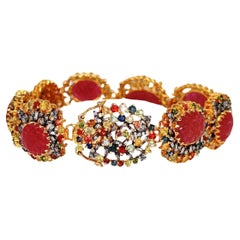 Brilliant Cut Diamonds Baguette carved ruby sapphire emerald tennis bracelet