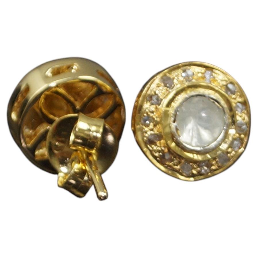 Certified natural Uncut Diamond sterling silver gold plated Halo Stud Earrings