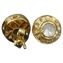 Certified natural Uncut Diamond sterling silver gold plated Halo Stud Earrings
