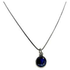 Natural sapphire pave diamond silver drop pendant sterling silver necklace