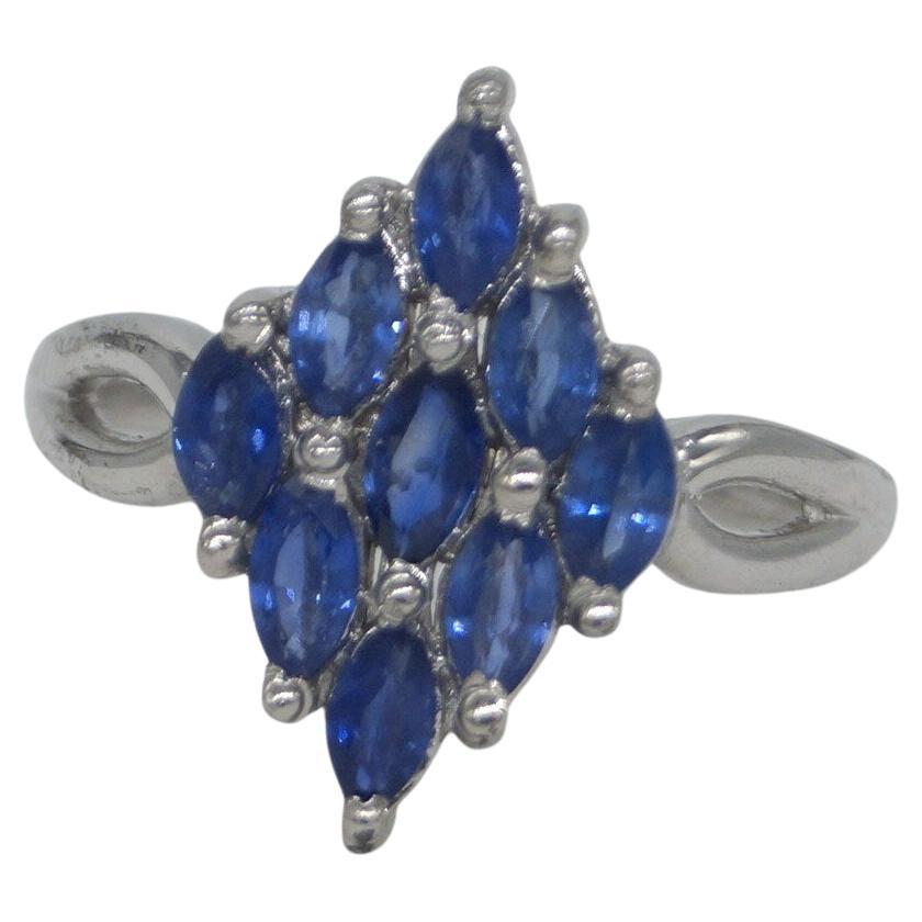 Zaffiro blu naturale certificato Anello in argento sterling placcato oro bianco