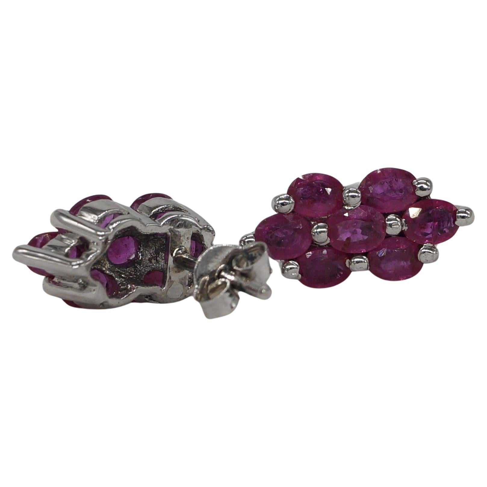 Certified Natural Ruby Sterling silver Studs white gold-plated Earring Studs For Sale
