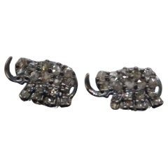 Vintage Natural diamonds salt and pepper elephant sterling silver earrings studs