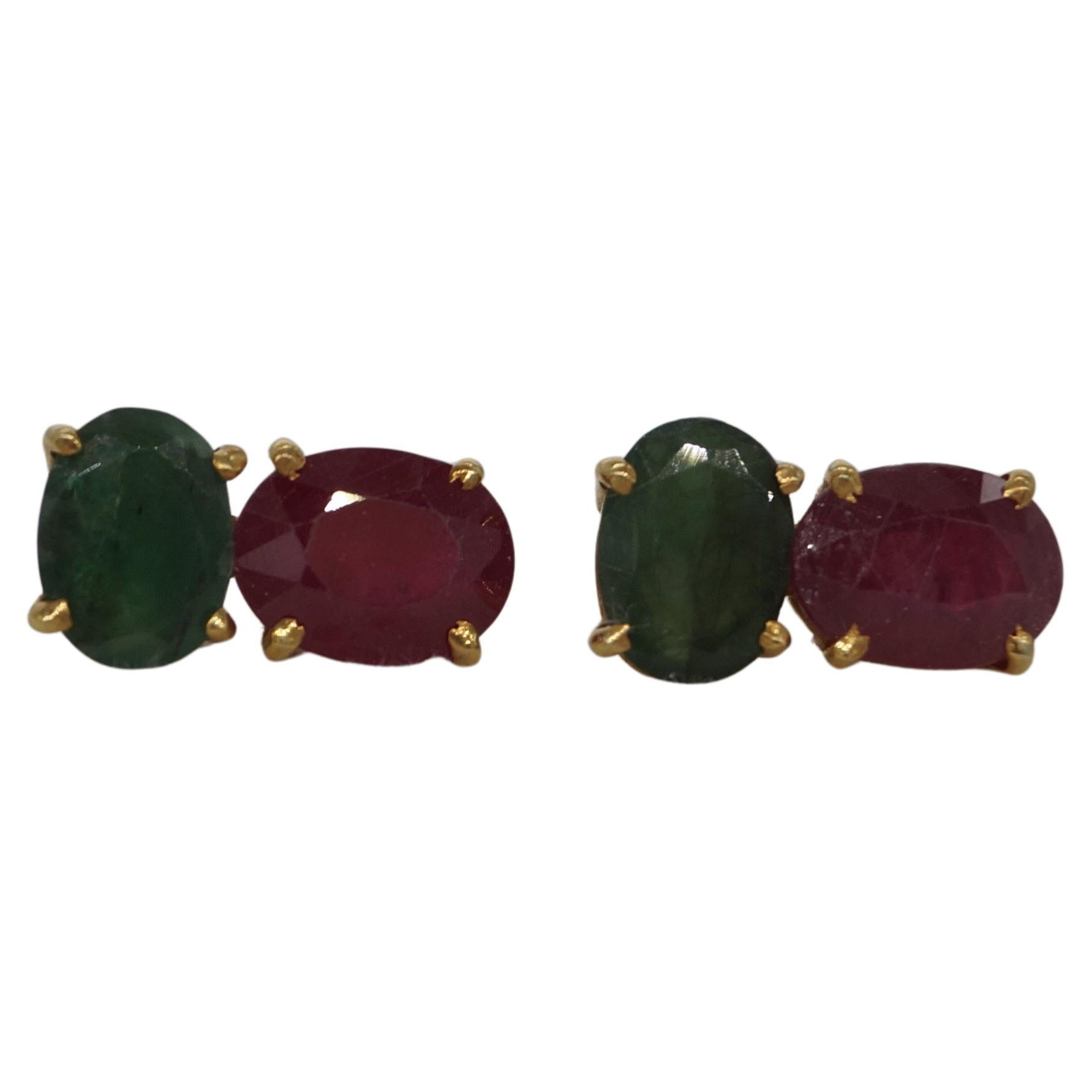 Boucles d
oreilles Rubis Naturel 1.10ctw Burma Ruby 18K Gold Vermeil Ruby Ears studs en vente