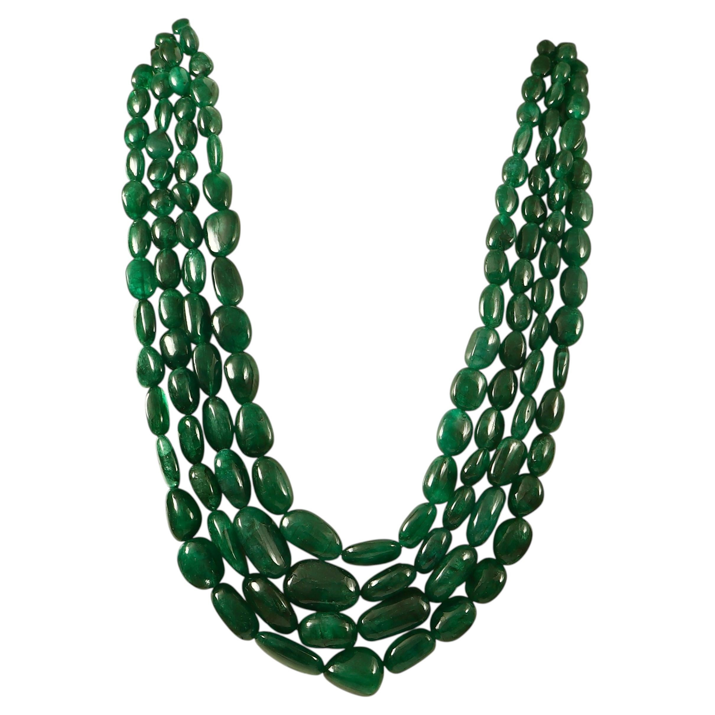 Emerald green Natural Jade tumble bead multistrand 24"-30" necklace with tassels