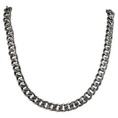 Boho Vintage look oxidized sterling silver Link 20" inches long chain necklace