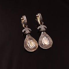 Royal Designer Uncut Diamond Sterling Silver Dangle Earrings