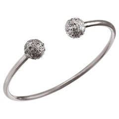 Retro diamond bead ball oxidized silver open handcuff bracelet