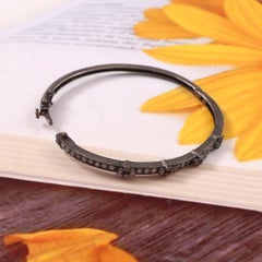 Vintage pave diamond oxidized silver stackable hinged bracelet