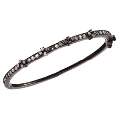 Vintage pave diamond oxidized silver stackable hinged bracelet