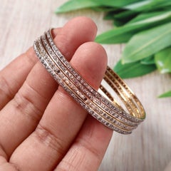 Braccialetti vintage in argento con diamanti veri, sovrapponibili e facili da infilare – set da 4