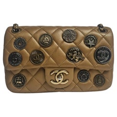 Rare Coin Medallion Gold Aged Calfskin Mini Classic Flap Bag