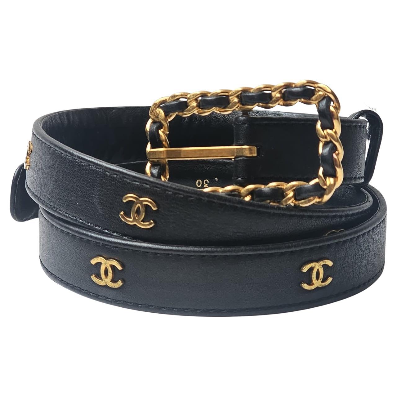 Vintage By 1996 Chanel Cintura sottile in pelle d'agnello nera CC