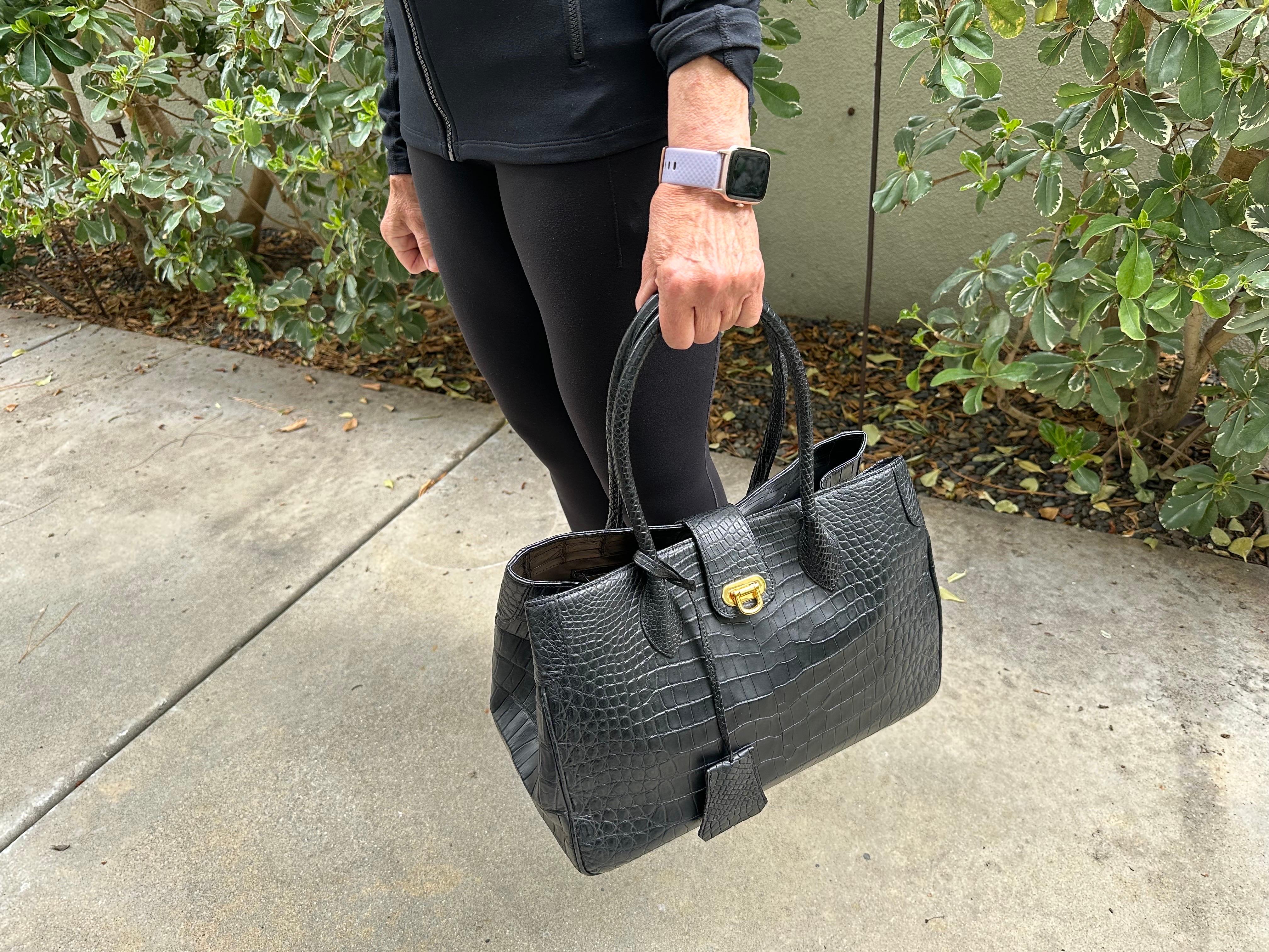 Luxury Black Matte Authentic Crocodile Leather Handbag For Sale 7
