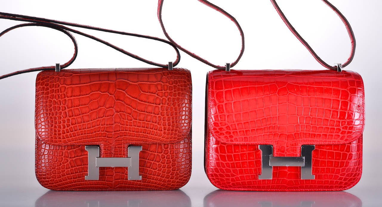 Women's HERMES CONSTANCE BAG ALLIGATOR 18cm ROUGE H WITH PALL HARDWARE JaneFinds
