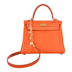 ONLY ON JF! HERMES KELLY BAG 25cm FEU FIRE ORANGE NILOTICUS GOLD HARDWARE