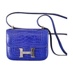IMPOSSIBLE FIND! HERMES CONSTANCE Bag ALLIGATOR BLUE ELECTRIC MICRO MINI
