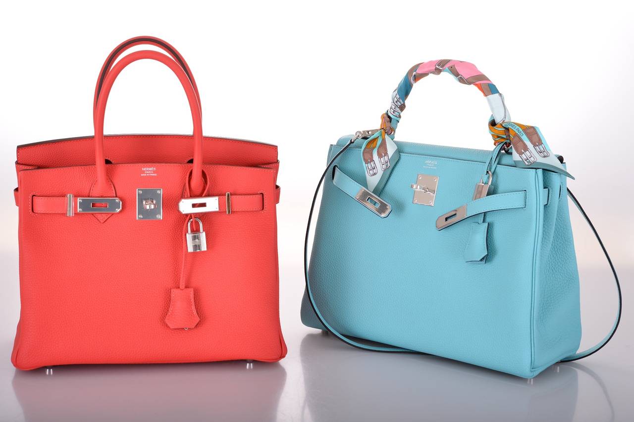 HERMES KELLY Bag BLUE BLEU ATOLL TOGO PALL HARDWARE JaneFinds For ...