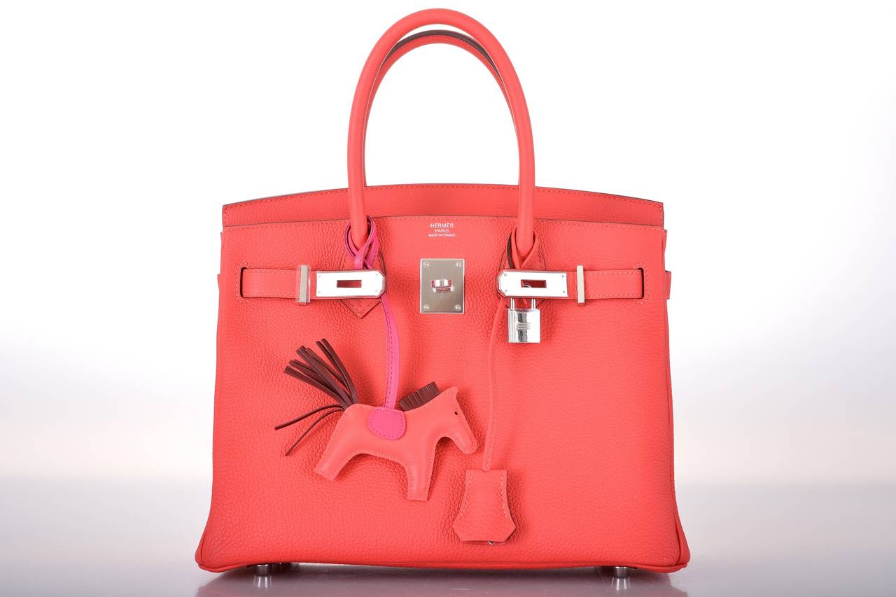 HERMES BIRKIN BAG 30cm ROUGE PIVOINE WITH PALLADIUM HARDWARE JaneFinds In New Condition In NYC Tri-State/Miami, NY