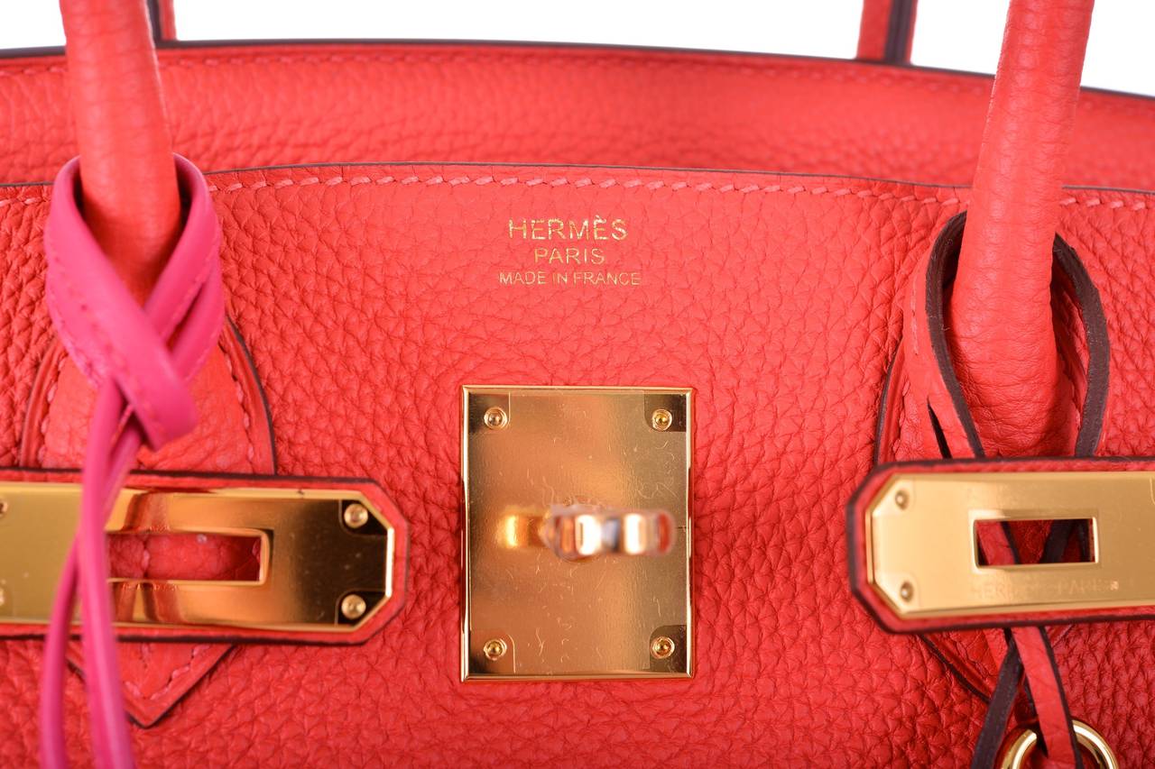 NEW INSANE COLOR HERMES BIRKIN BAG 35cm ROUGE PIVOINE WITH GOLD HARDWARE 3