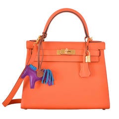 HERMES KELLY BAG 28cm FEU FIRE ORANGE TOGO GOLD HARDWARE JaneFinds