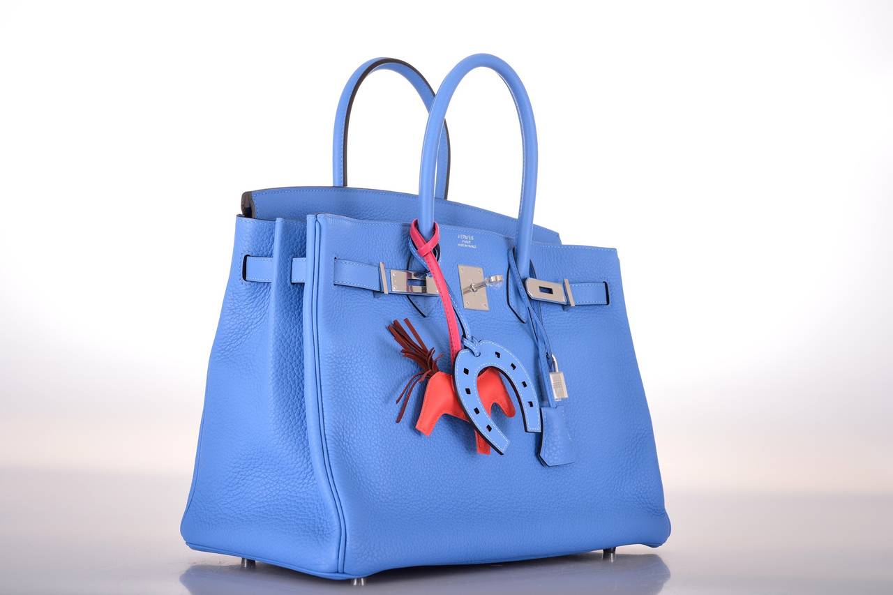As always, another one of my fab finds! NEW INCREDIBLE COLOR Hermes BIRKIN BAG 35cm BLUE PARADISE!
This blue is really stunning, like no other blue before! Will take your breath away!
In beautiful YUMMY CLEMENCE leather with palladium