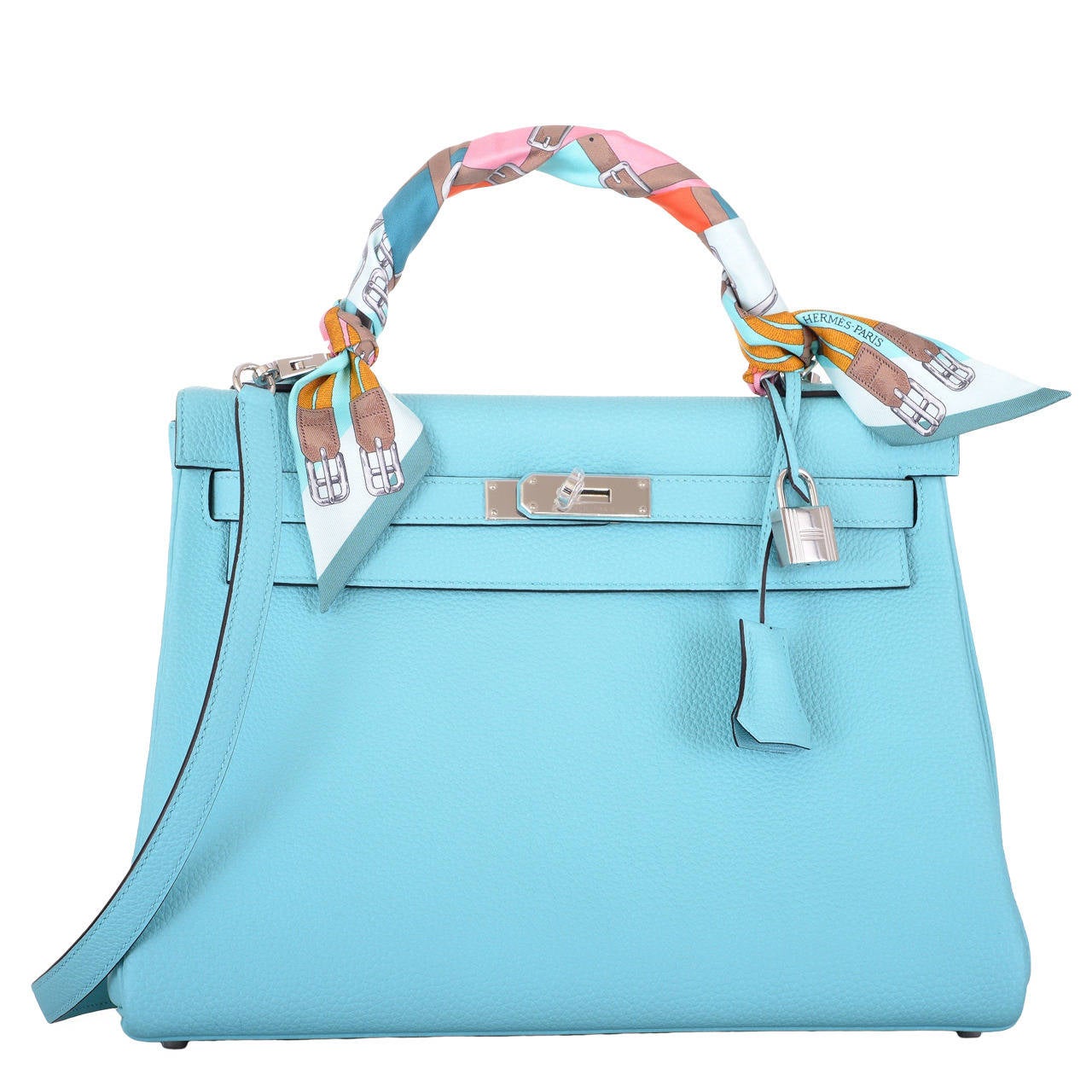 HERMES KELLY Bag BLUE BLEU ATOLL TOGO PALL HARDWARE JaneFinds For ...