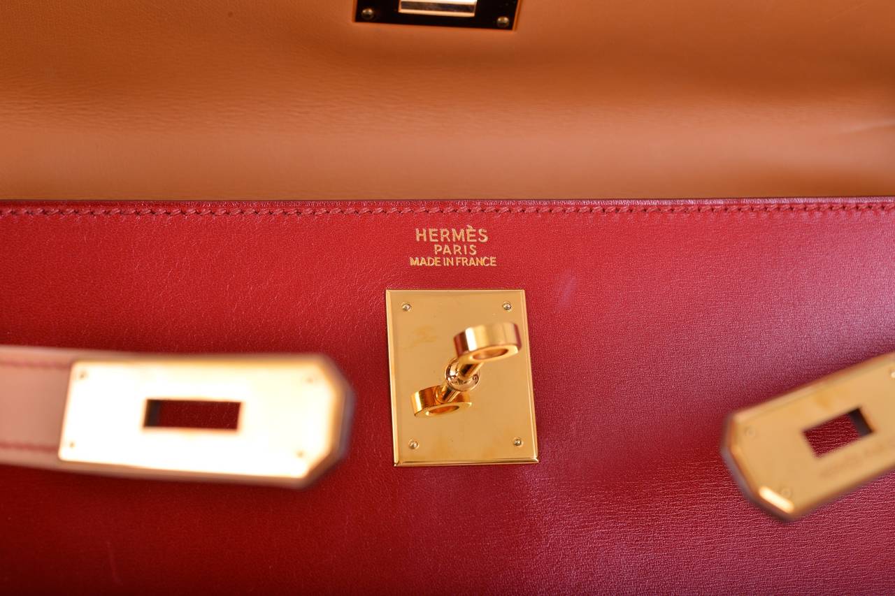 HERMES KELLY 32cm TRI COLOR BOX CALF SELLIER VERMILLION RED ROUGE H & GOLD 3