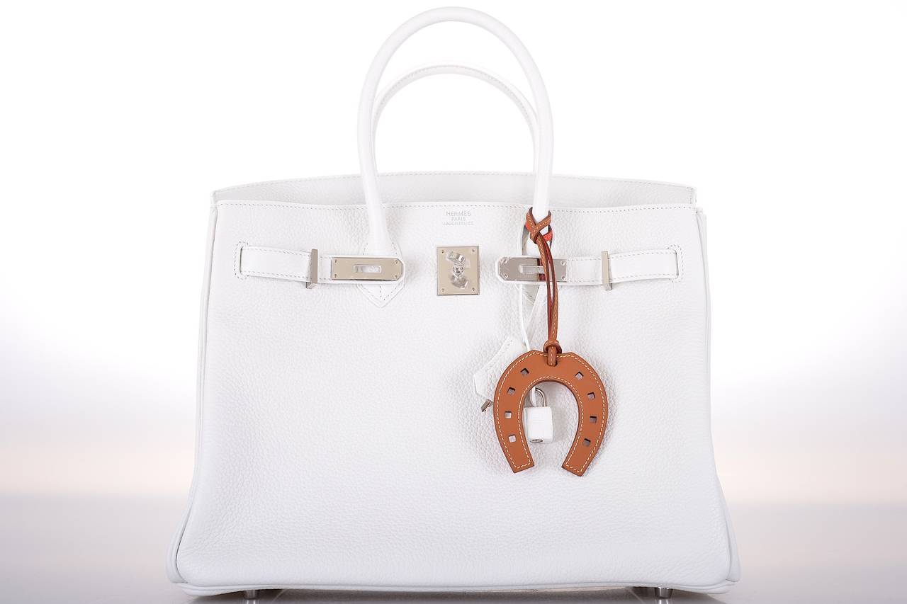 Gray HOT! HERMES BIRKIN BAG 35cm WHITE CLEMENCE LEATHER STUNNING