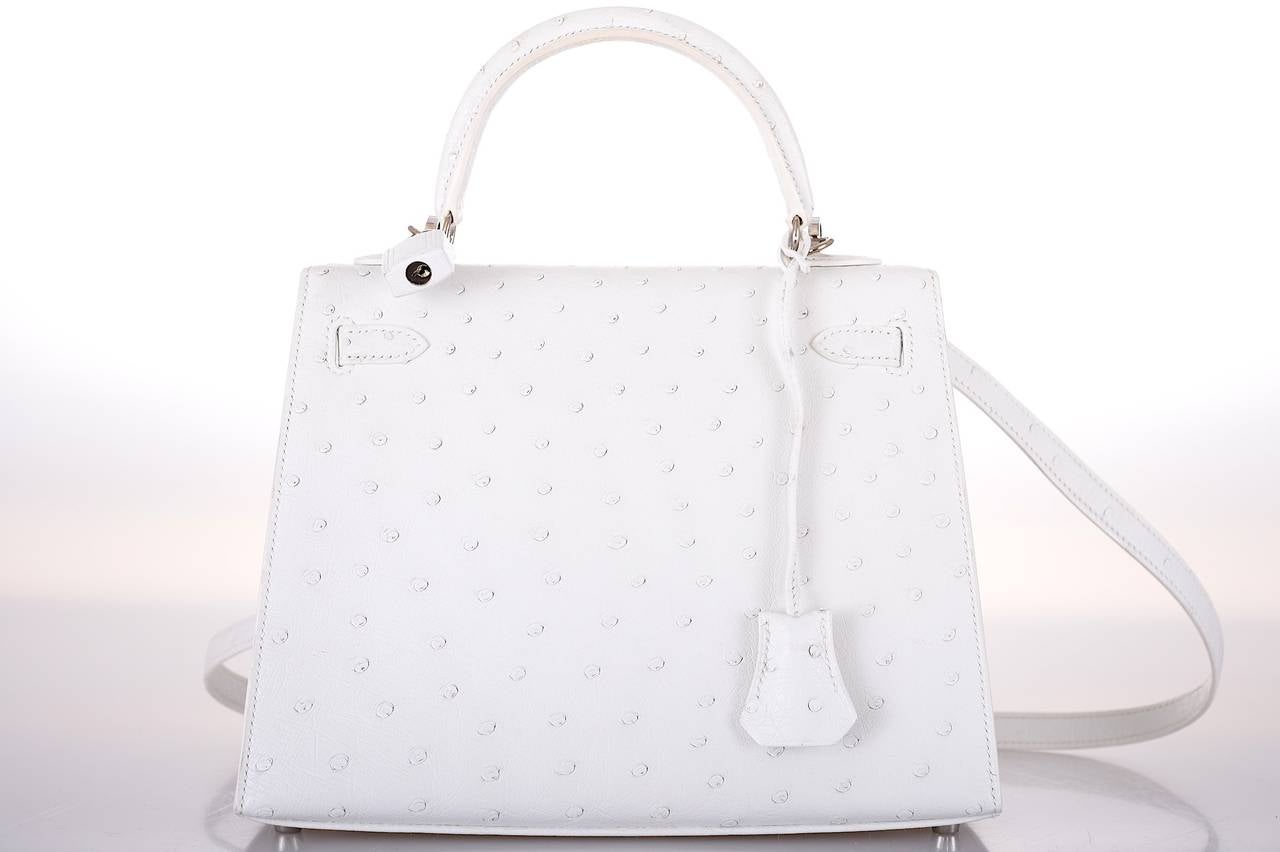Women's SUPER RARE HERMES KELLY BAG 25cm WHITE OSTRICH FABULOSITY JF FAVE