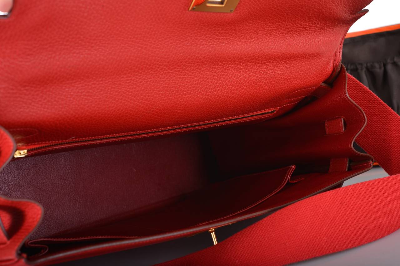 Red HERMES KELLY BAG 40cm ROUGE VIF INSANE GOLD HARDWARE MUST GET! JaneFinds