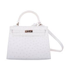 SUPER RARE HERMES KELLY BAG 25cm WHITE OSTRICH FABULOSITY JF FAVE