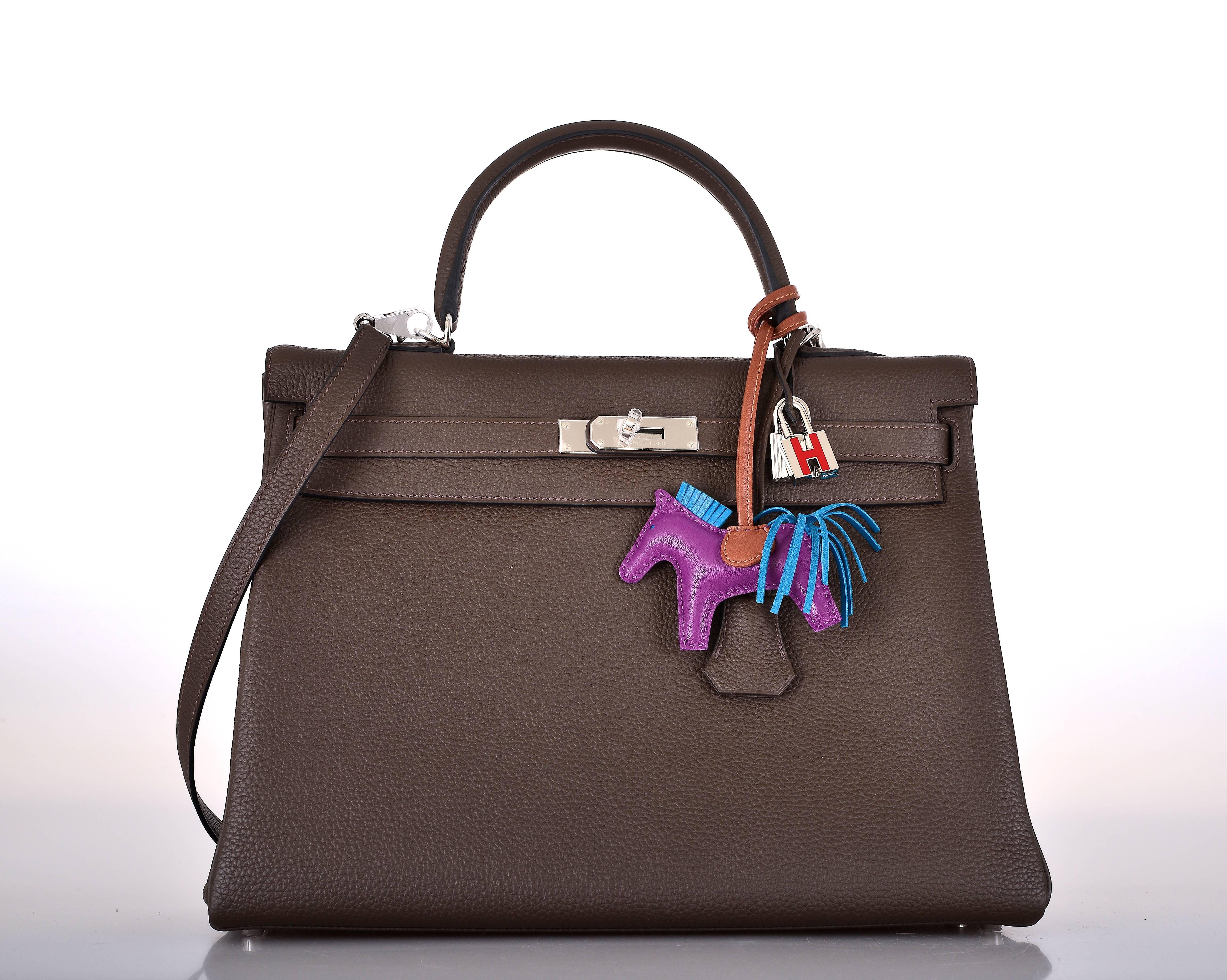 Black Hermes Kelly Bag 35CM Ecorce Brown With PHW Togo JaneFinds For Sale