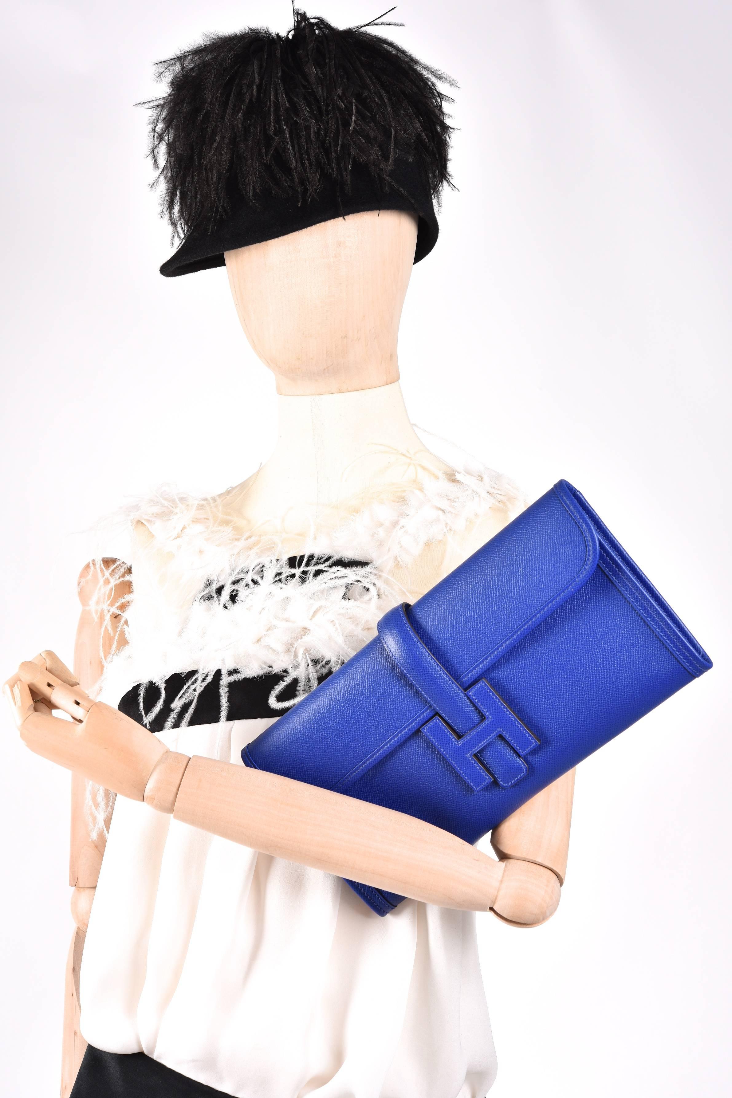 Hermes Jige Elan 29cm Blue Electric Epsom Leather JaneFinds In New Condition In NYC Tri-State/Miami, NY