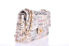 Chanel Medium Graffiti Logo Newspaper Print Double Flap Bag RUNWAY JaneFinds