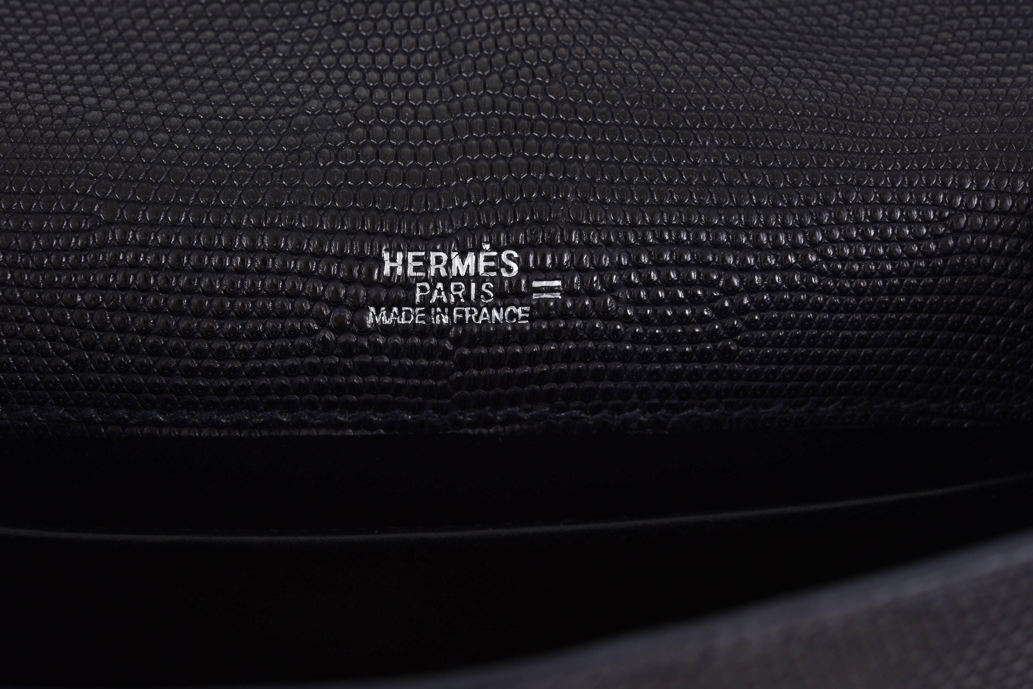 Black Hermes Kelly Pochette Clutch Matte Lizard Palladium Hardware JaneFinds