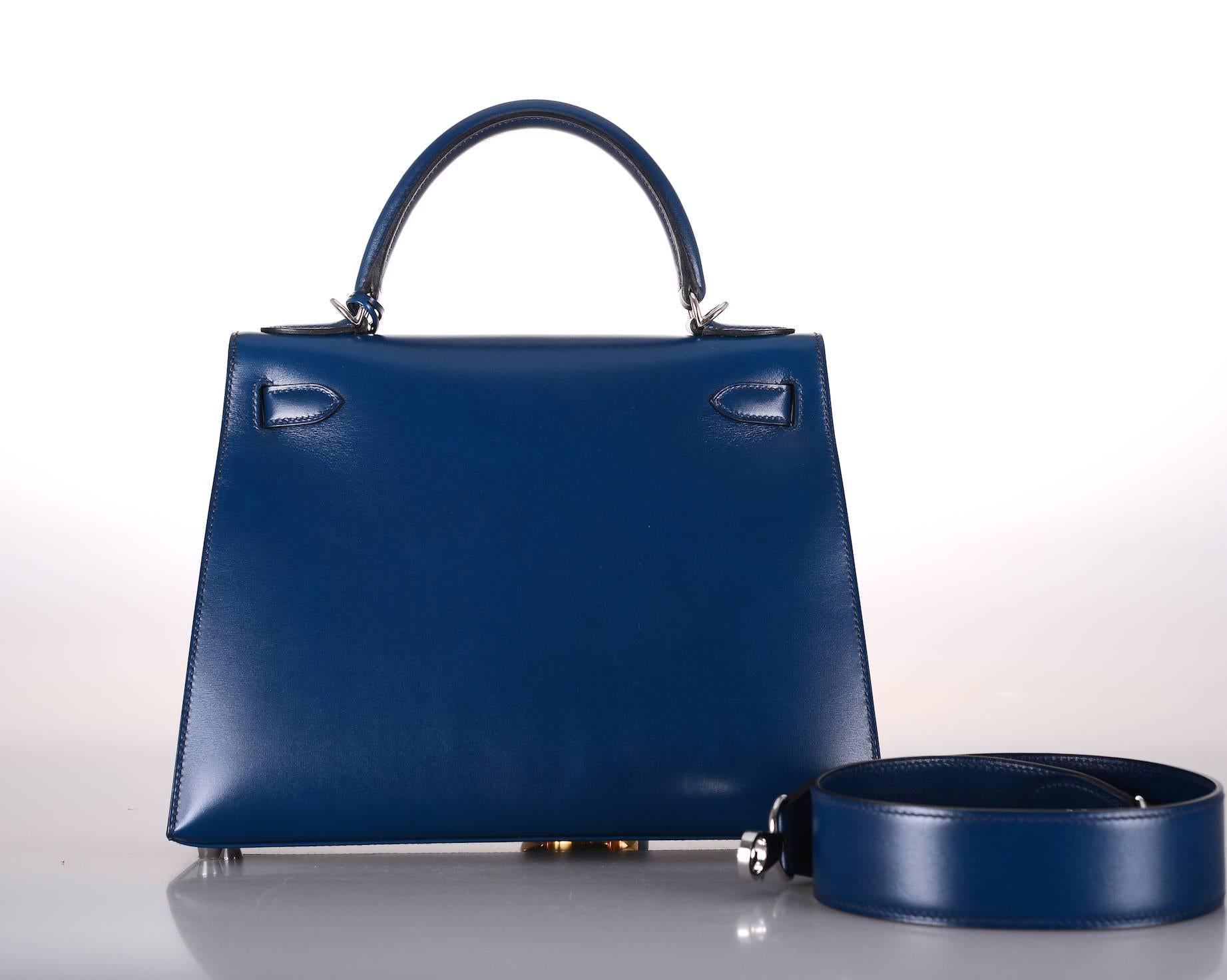Hermes Kelly 28cm Golf Box Leather Blue De Prusse Bleu De Galice JaneFinds In New Condition In NYC Tri-State/Miami, NY