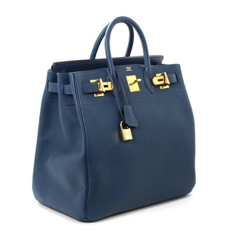Hermes HAC Haut a Courroies Bleu De Prusse Togo 40cm Bag Blue with GHW JaneFinds In New Condition In NYC Tri-State/Miami, NY