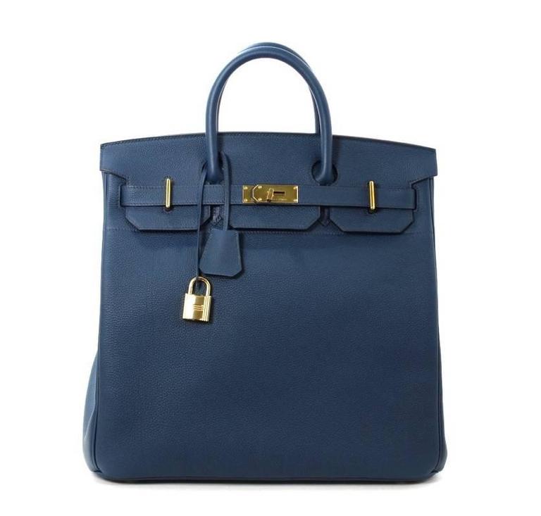 Hermes HAC Haut a Courroies Bleu De Prusse Togo 40cm Bag Blue with GHW ...